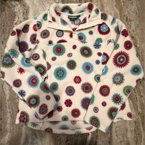 L.L. Bean Fleece T Snap Jacket Women's Medium Nordic Floral White Pullover 90’s